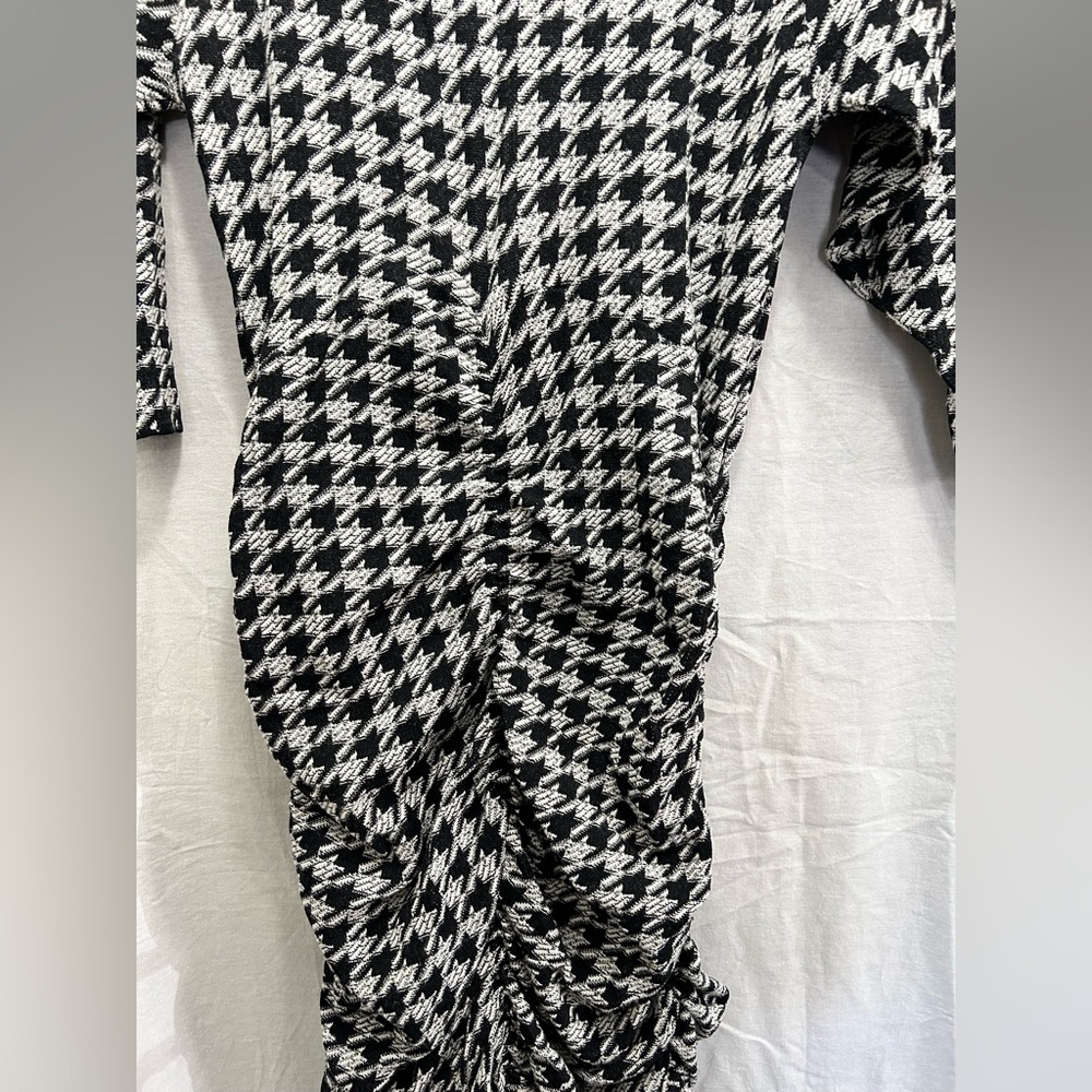Zara Jacquard Ruched Draped Houndstooth Dress - Picture 10 of 16